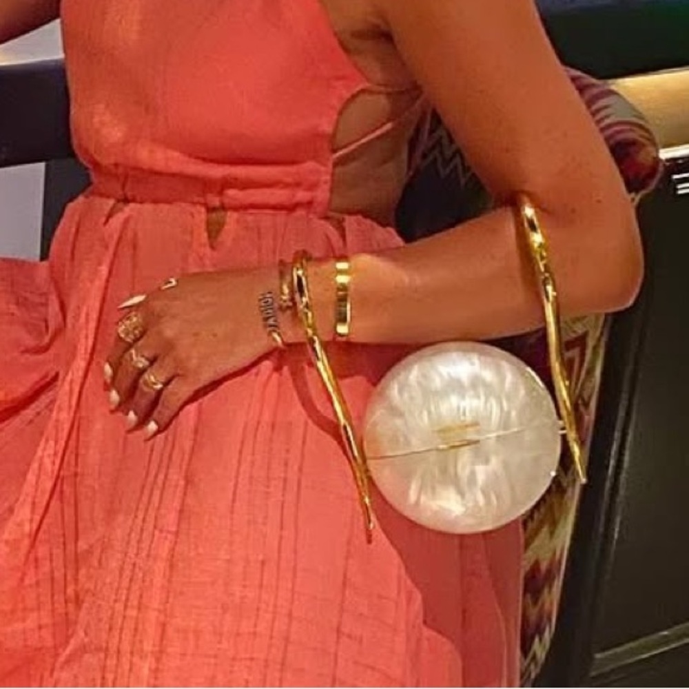 Cult Gaia Pearl Acrylic Sphere Clutch Gold Sculptural Handle Statement Bag NEW